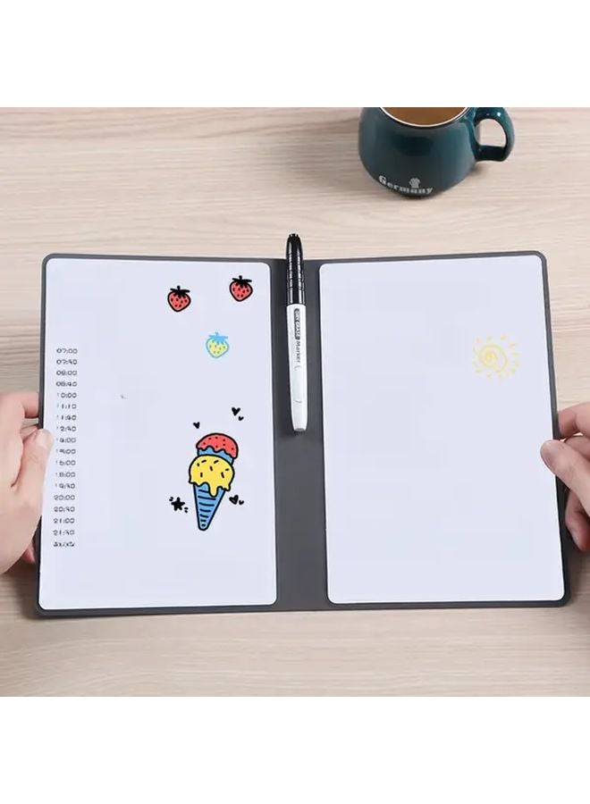 Gray Whiteboard Notebook Set With Erasable Pen And Wipe Cloth Draft Book Notepad Office Plan Board - Image 2